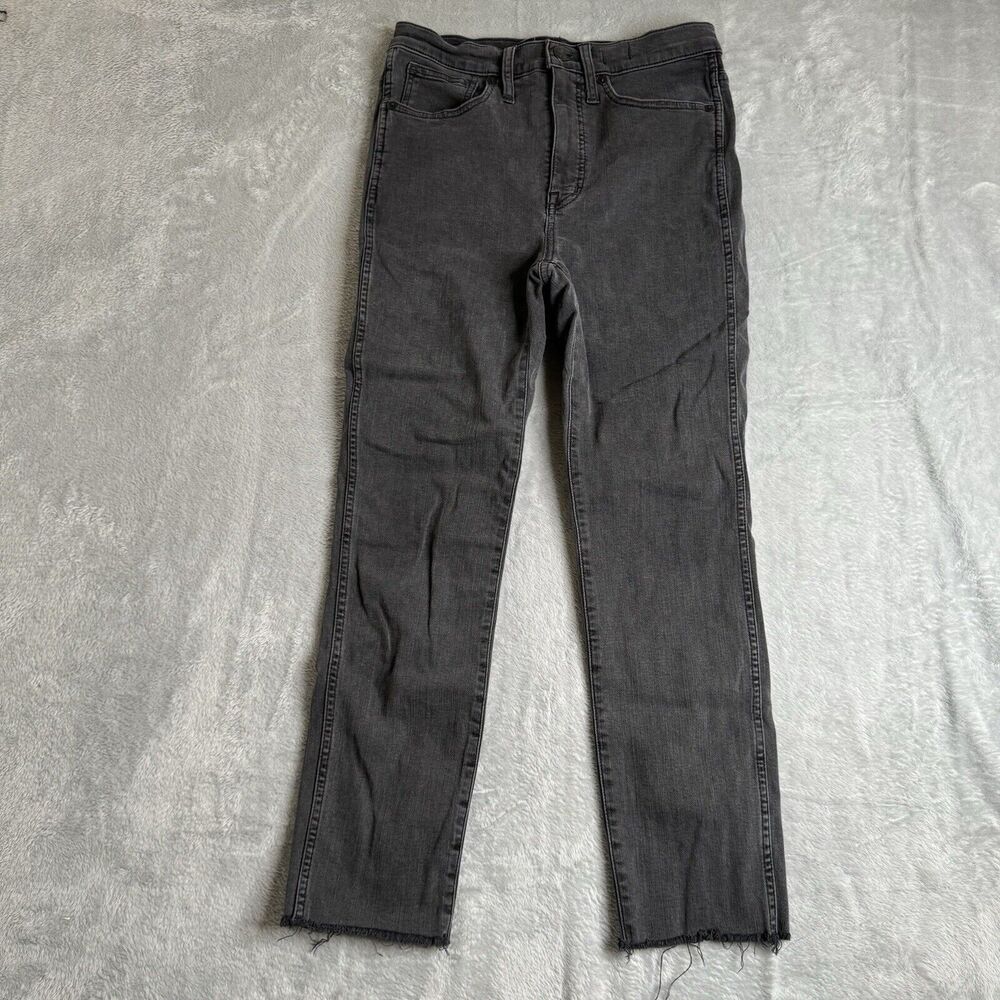 Madewell Jeans Womens 27* Gray Stovepipe Raw Fray Hem Petite Ankle Preppy Denim